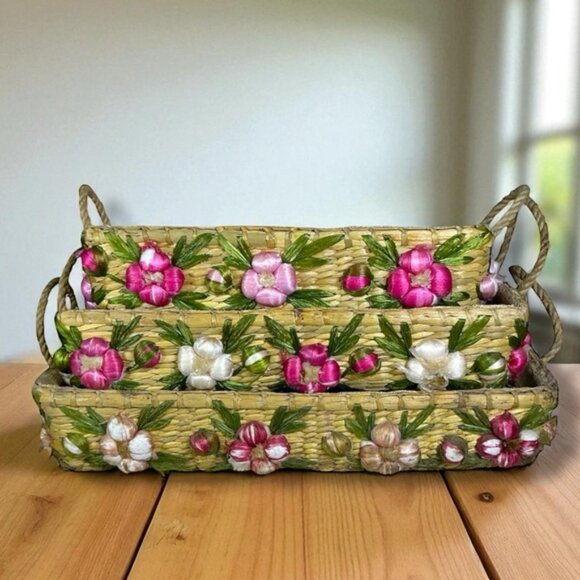 Vintage Other - Vintage Nesting Straw Casserole Dish Pyrex Carriers 3 Graduated Sizes 1960’s